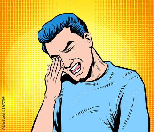 Crying man. Pop art retro hand drawn style vector design illustrations.

