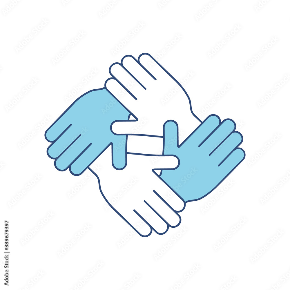 Humanitarian assistance vector illustration isolated on white background. Teamwork business concept. Hands together in round shape. Voluntary, charity, donation icon.