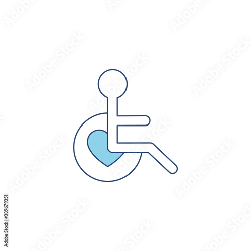 Disabled people help vector illustration isolated on white background. Voluntary, charity, donation icon.