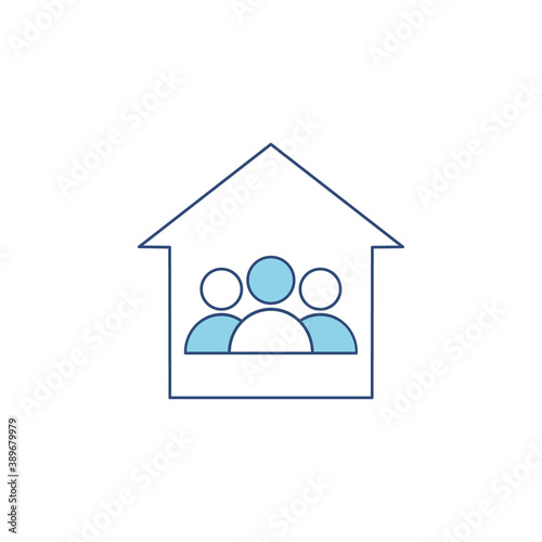 People icon in house vector. Stay at home illustration isolated on white. 