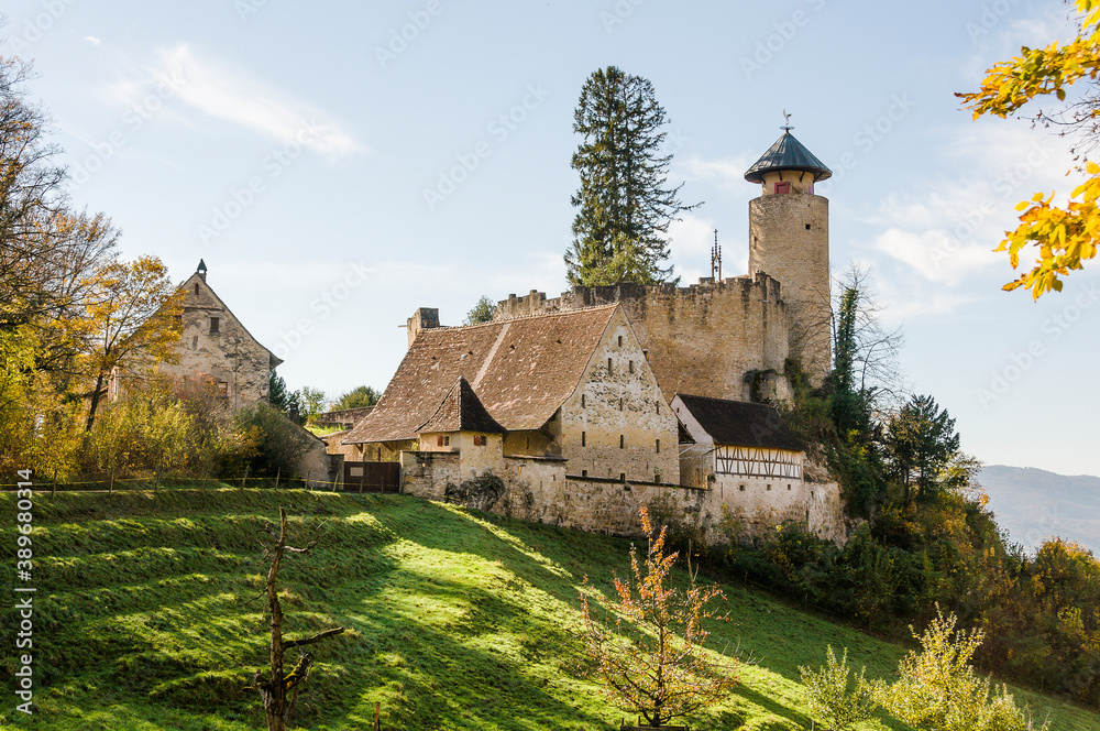Arlesheim, Schloss Birseck, Ermitage, Dornach, Birseck, Landwirtschaft, Wald, Spazierweg, Wanderweg, Baselland, Herbst, Schweiz	