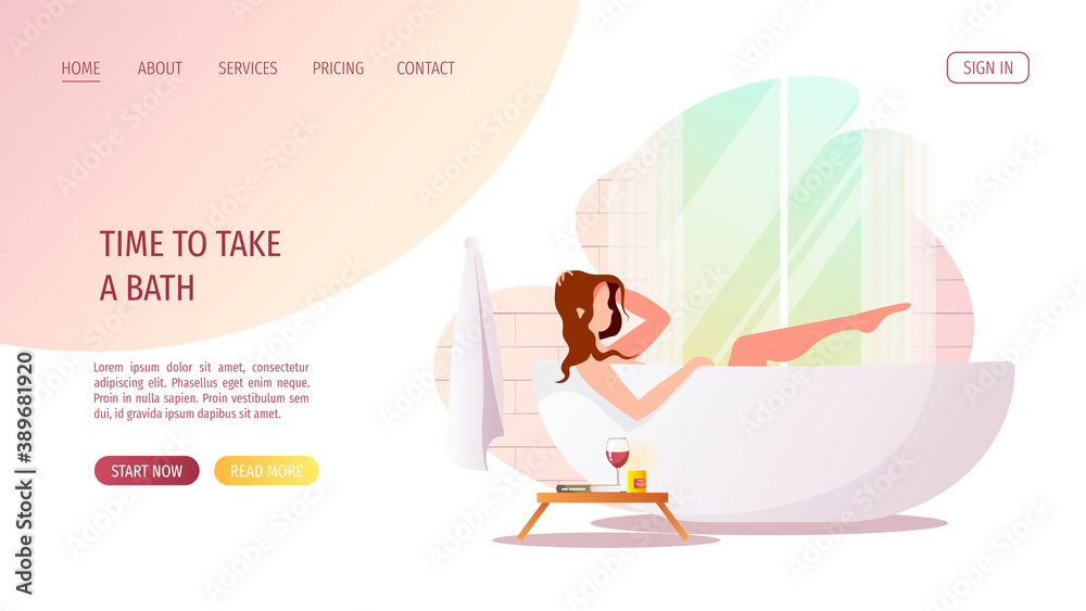 Woman lying in the bathtub. Taking bath, Relaxation, hygiene, spa