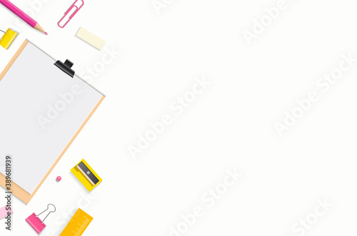 Creative, fashionable, minimalistic, school or office workspace. Flat lay. vector design EPS10.