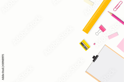 Creative, fashionable, minimalistic, school or office workspace. Flat lay. vector design EPS10.