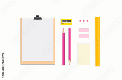 Creative, fashionable, minimalistic, school or office workspace. Flat lay. vector design EPS10.