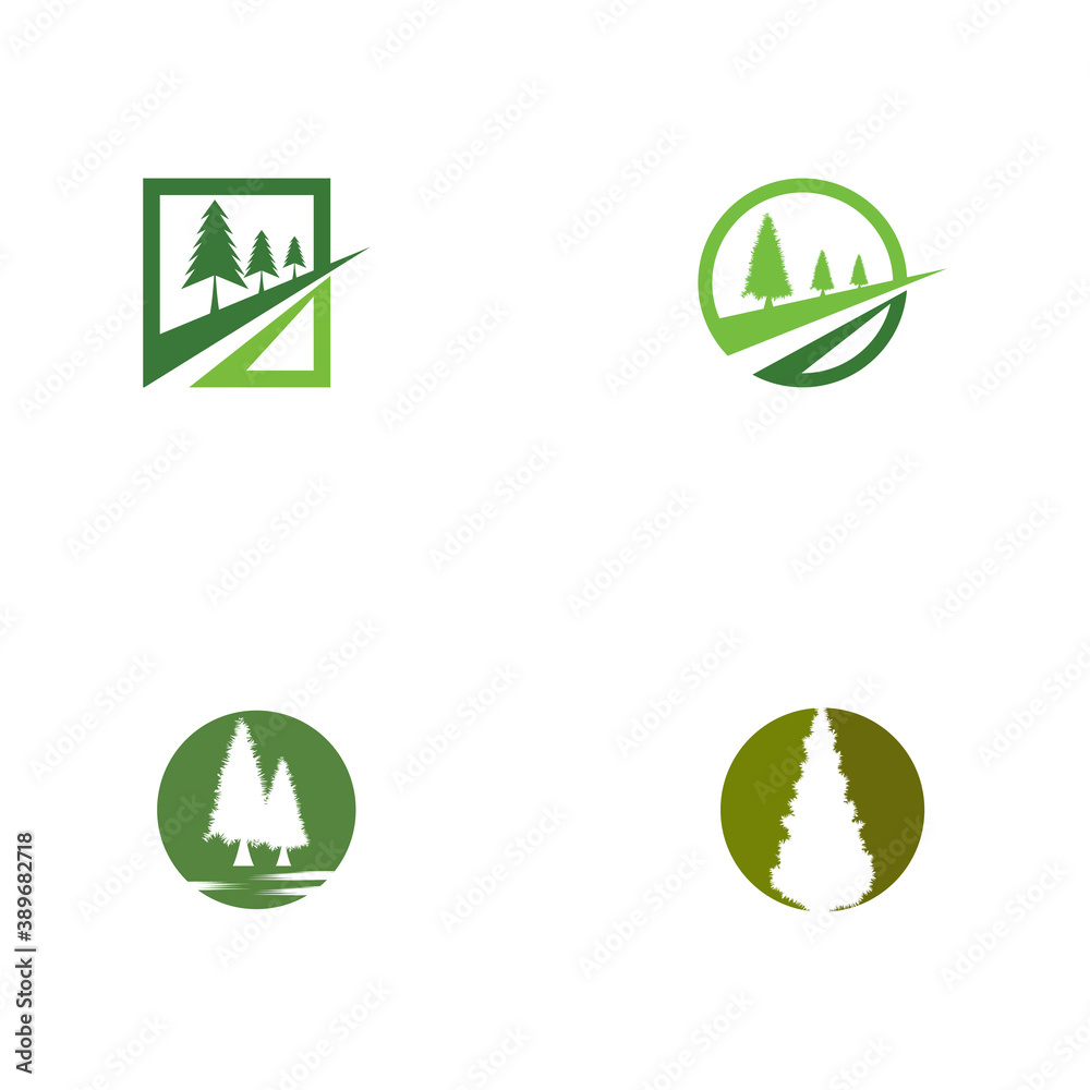 Obraz premium Set Cedar tree vector icon illustration design template