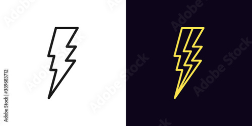 Outline lightning icon. Linear electric thunderstorm sign with editable stroke, electrical discharge