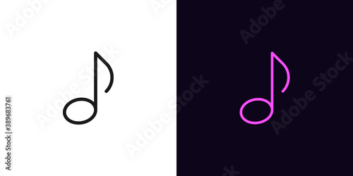 Outline music note icon. Linear note sign with editable stroke, melody