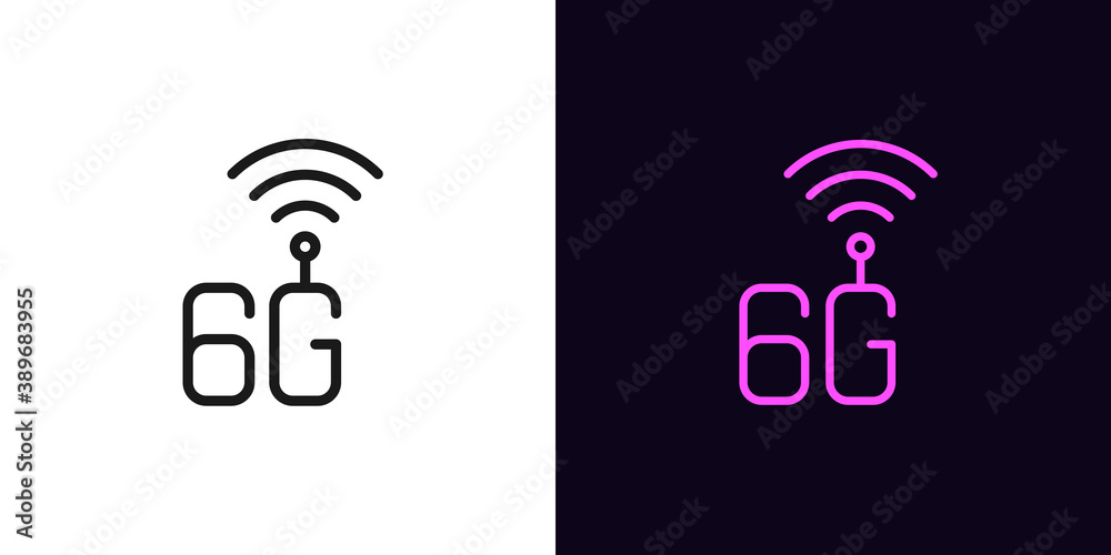 Outline 6G network icon. Linear 6g technology sign with editable stroke, high speed internet