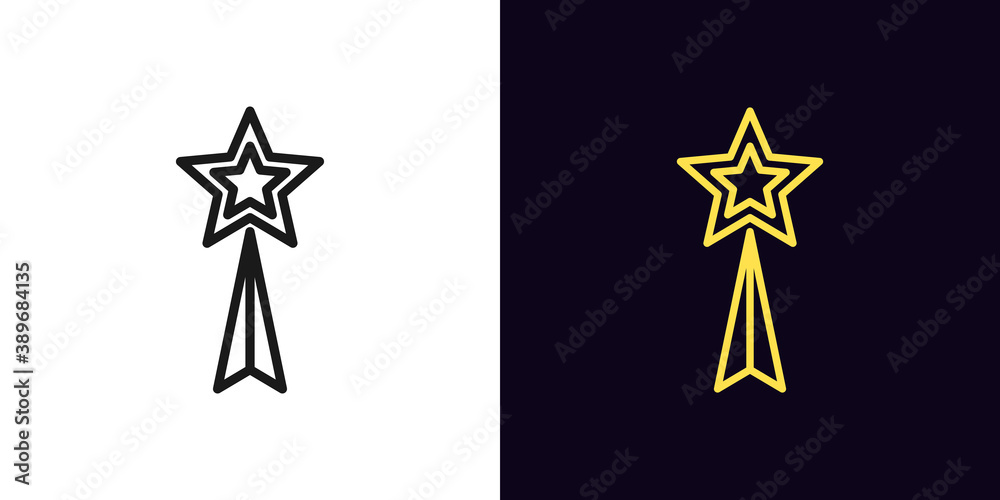 Outline awards statuette icon with editable stroke. Linear reward with star, trophy
