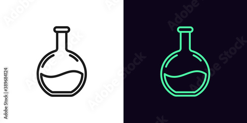 Outline beaker icon with editable stroke. Linear lab sign  clinical research