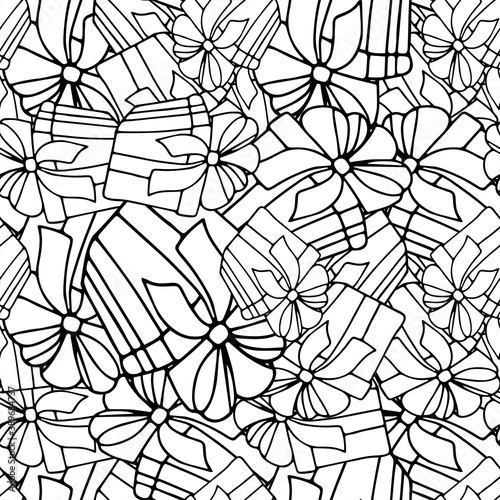 Gift ink monochrome sketch seamless pattern. Hand drawn winter holidays illustration object isolated for web, for print, for wallpaper