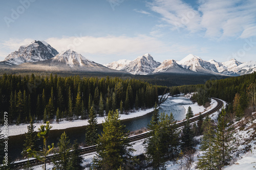 Train Line Through Beautiful Rocky Mountains in Winter