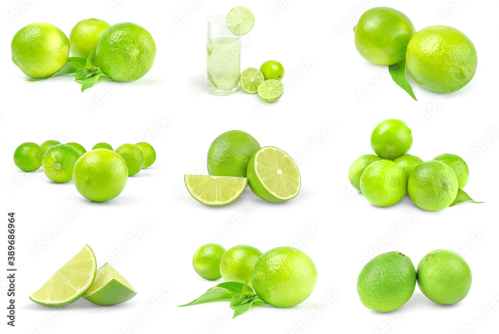 Group of limes isolated on a white background with clipping path Group of limes isolated on a white background with clipping path