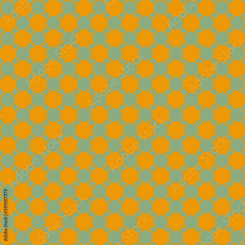 Plain 2d background made of symmetrically arranged yellow circles on green background