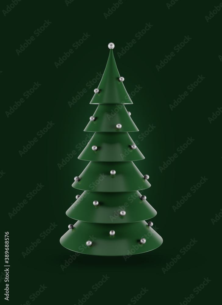 Abstract simple green Christmas tree 3d illustration background