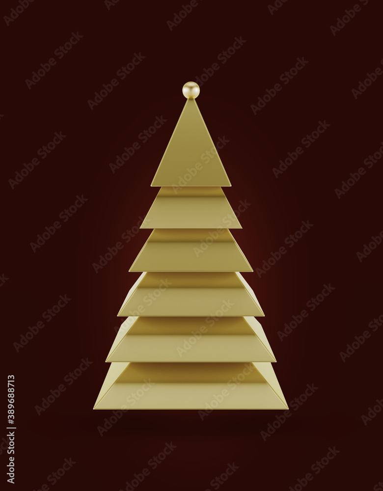 Abstract simple gold Christmas tree 3d illustration background Abstract simple gold Christmas tree 3d illustration background