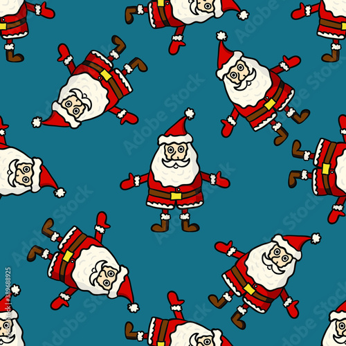 Christmas endless geometric seamless pattern, Santa Claus on a blue background