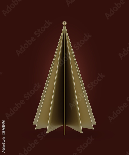 Abstract simple gold Christmas tree 3d illustration background