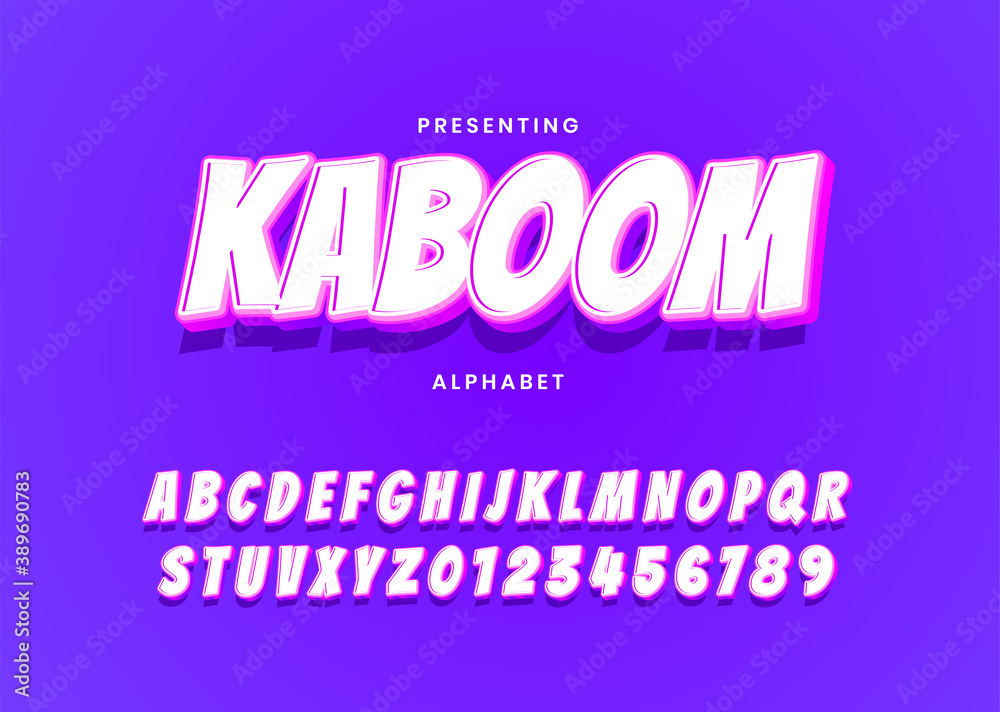 Kaboom cartoon bold comic font alphabet. Children cute Alphabet Letters Set