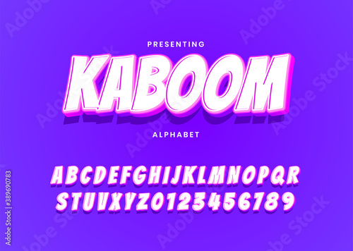 Kaboom cartoon bold comic font alphabet. Children cute Alphabet Letters Set