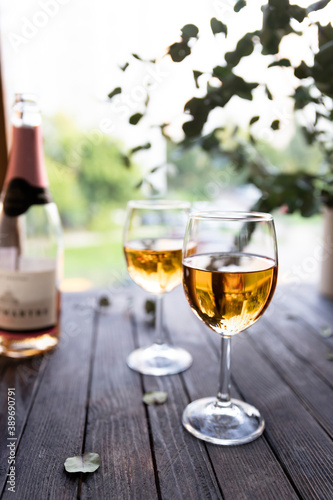 Rustic style drinking rose wine 