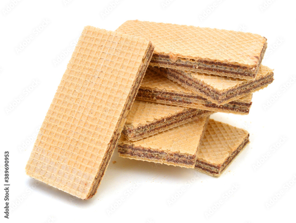 Wafers with chocolate on a white background