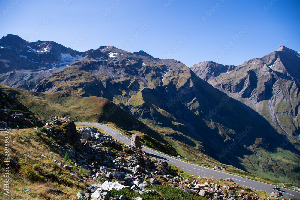 One of the many hairpin bends on the famous Alpine high road on the Grossglockner in summer