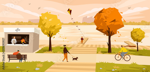 Vector illustration of a autumn city landscape