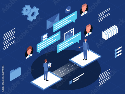 Isometric vector illustration of traffic arbitrage, a business model in which media buyers buy traffic at a lower cost