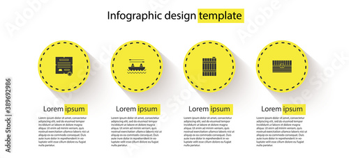 Set Decree, parchment, scroll, Boat with oars, Wooden barrel and Antique treasure chest. Business infographic template. Vector.