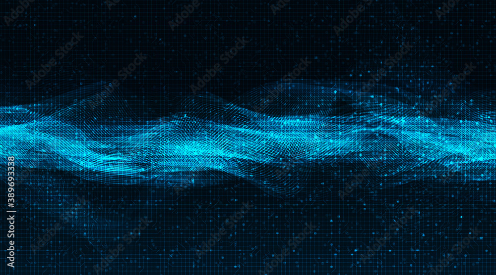 Fototapeta premium Blue Light Digital Sound Wave Low and Hight richter scale on technology Background,design for music studio and science,Vector Illustration.