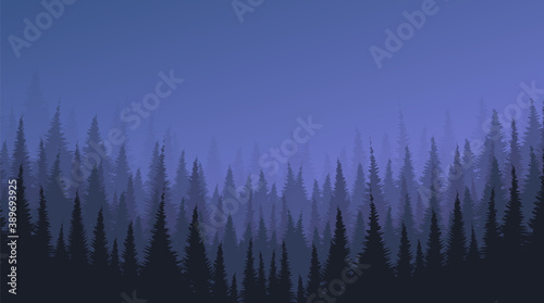 Dark Fog landscape background with Pine Forest and Star,free space for text in put,vector
