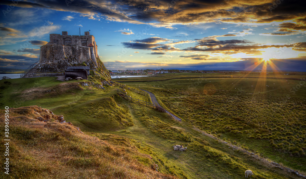 Lindisfarne Castle at Holy Island England - obrazy, fototapety, plakaty 