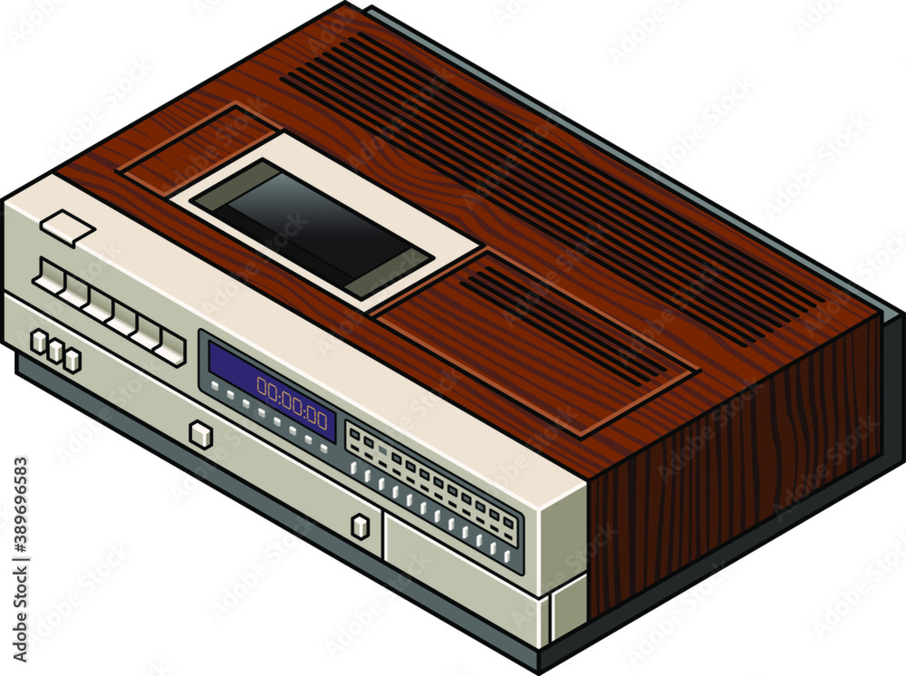 A retro VCR (video cassette recorder) with a woodgrain finish. A retro VCR (video cassette recorder) with a woodgrain finish.
