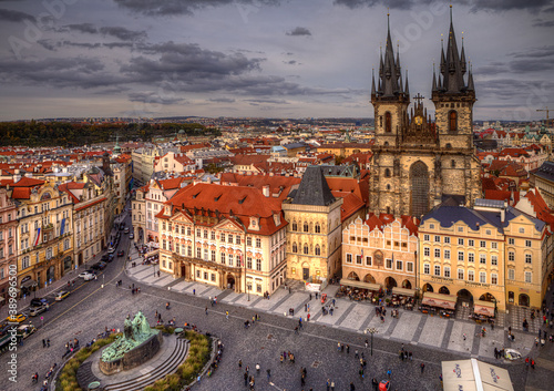 Prague market and church in czech republic