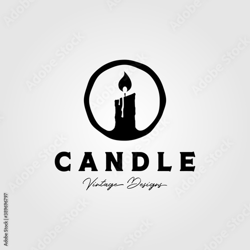 candle logo vintage vector symbol illustration design, candlelight circle logo design
