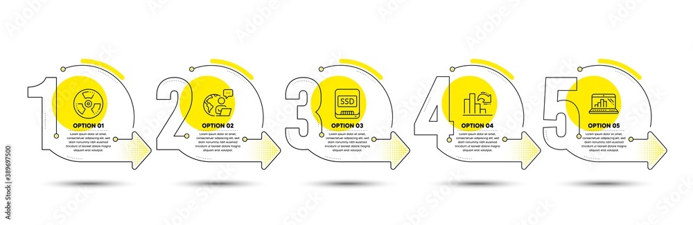 Fotografie Ssd, Decreasing graph and Graph laptop line icons set