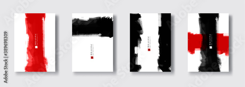 vector black and red ink brush stroke set
