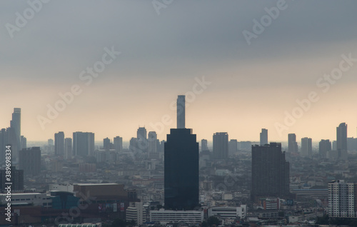 Bangkok, Thailand - Oct 20, 2020 : City view of Bangkok before the sunset creates energetic feeling to get ready for the day waiting ahead. Copy space, Selective focus.