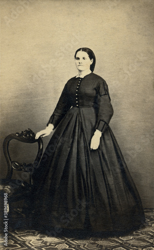 Woman in Hoop Skirt Dress 1860's Civil War Era Carte De Vista CDV Photo
