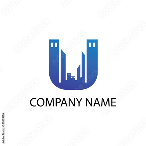 letter u logo illustration simple modern building vector design template color