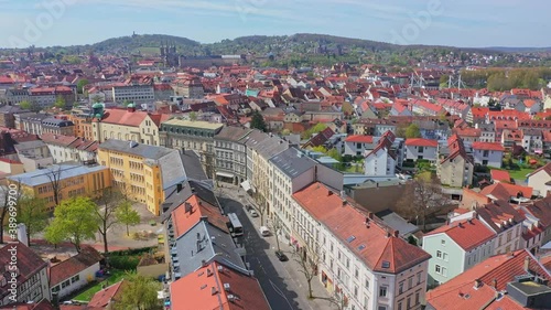 aerial flight over the beautiful city bamberg with a top view, Germany