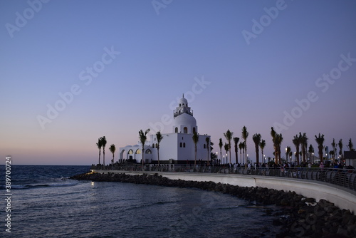 Mosque on the Red Sea coast at sunset, Jeddah, Saudi Arabia photo