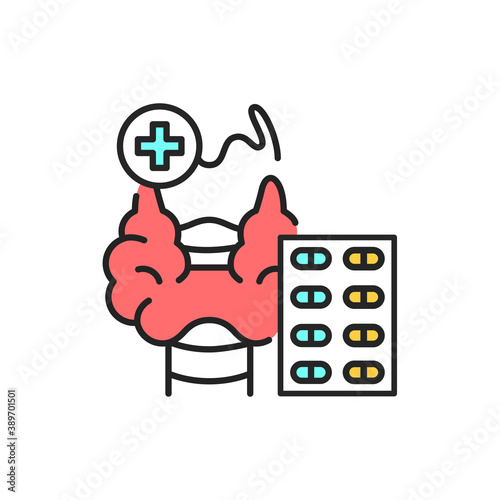 Thyroid treatment color line icon. Pictogram for web page, mobile app, promo.