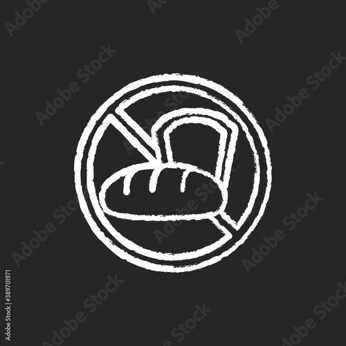 Gluten intolerance chalk white icon on black background. Wheat allergy. Barley and rye. Gluten-free grains. Celiac disease. Digestive and health problems. Isolated vector chalkboard illustration