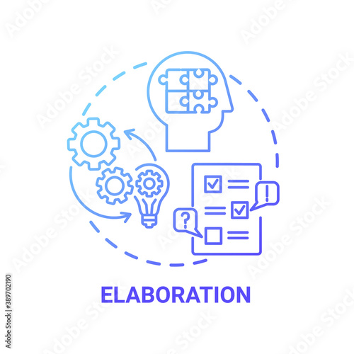 Elaboration concept icon. Creative thinking skills. Interesting things options creation. Brain working process idea thin line illustration. Vector isolated outline RGB color drawing
