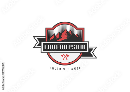 Vector Emblem of Mountains - Mountain Landscape Logo Vector Template. Illustration of Mountain Outdoor Atmosphere at Night.