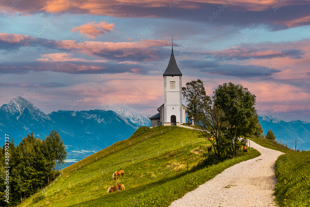 Picturesque Church Of St Primoz.in Jamnik,Kamnik, Slovenia at Autumn at Sunset Picturesque Church Of St Primoz.in Jamnik,Kamnik, Slovenia at Autumn at Sunset
