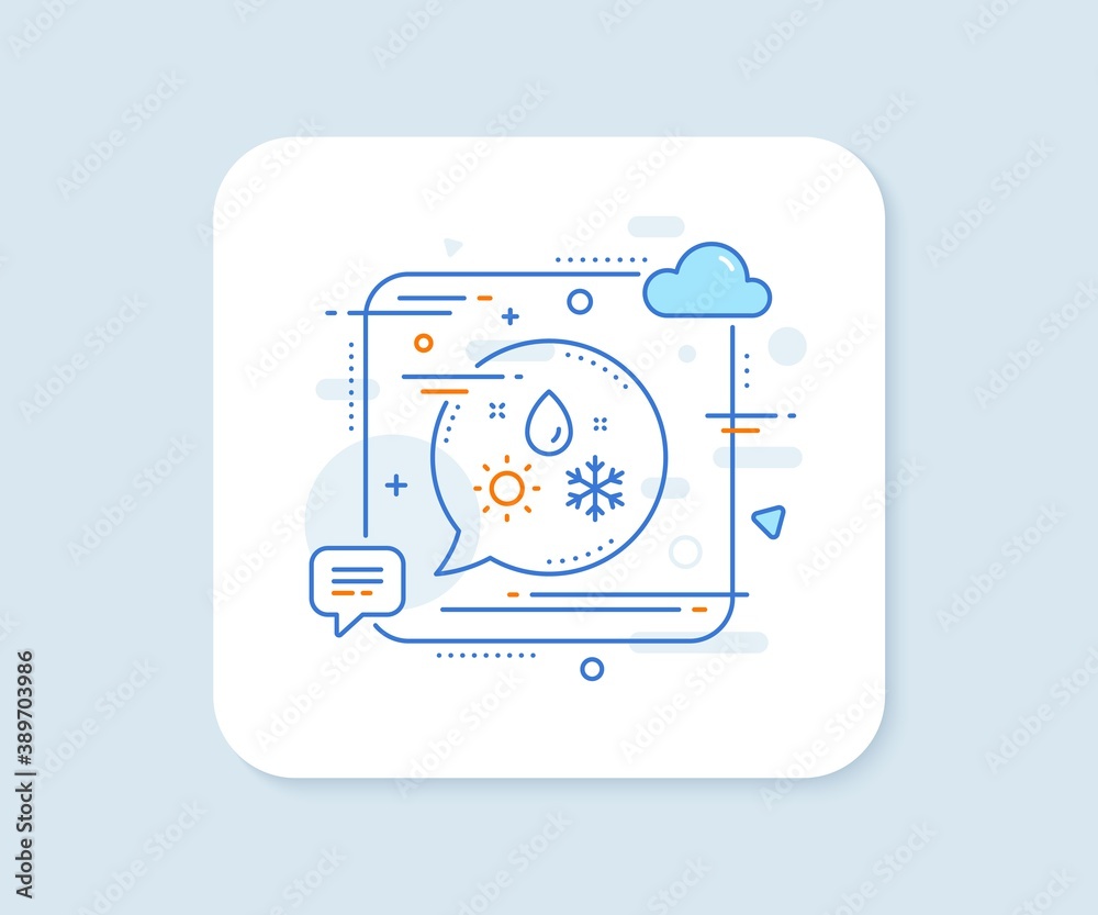 Weather line icon. Abstract square vector button. Winter snowflake sign. Sun and rain symbol. Weather line icon. Speech bubble concept. Vector Weather line icon. Abstract square vector button. Winter snowflake sign. Sun and rain symbol. Weather line icon. Speech bubble concept. Vector